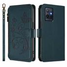 For vivo Y55s 5G 2023 / Y55 5G Global Butterfly Love Flower Multi-card Zipper Wallet Leather Phone Case(Dark Green) - 2