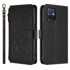 For vivo Y55s 5G 2023 / Y55 5G Global Butterfly Love Flower Multi-card Zipper Wallet Leather Phone Case(Black) - 2