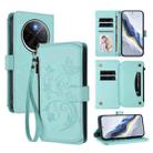 For vivo Y300 Pro+ 5G / iQOO Z10 5G Butterfly Love Flower Multi-card Zipper Wallet Leather Phone Case(Mint Green) - 1