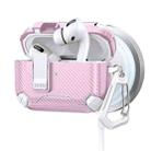 For AirPods Pro 2 Two Color MagSafe Magnetic Holder Carbon Fiber Pattern Earphone Case(White Pink) - 1