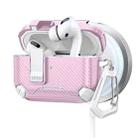 For AirPods Pro 3 Two Color MagSafe Magnetic Holder Carbon Fiber Pattern Earphone Case(White Pink) - 1