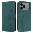 For iPhone 17 Pro Max Skin Feel Heart Embossed Leather Phone Case with Long Lanyard(Green) - 1