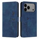 For iPhone 17 Pro Max Skin Feel Heart Embossed Leather Phone Case with Long Lanyard(Blue) - 1
