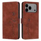 For iPhone 17 Pro Max Skin Feel Heart Embossed Leather Phone Case with Long Lanyard(Brown) - 1