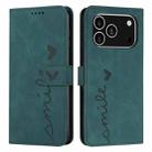 For iPhone 17 Pro Skin Feel Heart Embossed Leather Phone Case with Long Lanyard(Green) - 1