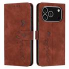 For iPhone 17 Pro Skin Feel Heart Embossed Leather Phone Case with Long Lanyard(Brown) - 1