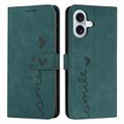For iPhone 17 Skin Feel Heart Embossed Leather Phone Case with Long Lanyard(Green) - 1