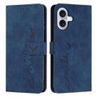 For iPhone 17 Skin Feel Heart Embossed Leather Phone Case with Long Lanyard(Blue) - 1