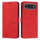For iPhone 17 Air Skin Feel Heart Embossed Leather Phone Case with Long Lanyard(Red) - 1