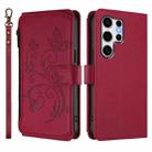 For Samsung Galaxy S25 Ultra 5G Butterfly Love Flower Multi-card Zipper Wallet Leather Phone Case(Wine Red) - 2