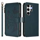 For Samsung Galaxy S25 Ultra 5G Butterfly Love Flower Multi-card Zipper Wallet Leather Phone Case(Dark Green) - 2