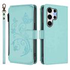 For Samsung Galaxy S25 Ultra 5G Butterfly Love Flower Multi-card Zipper Wallet Leather Phone Case(Mint Green) - 2