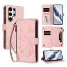 For Samsung Galaxy S25 Ultra 5G Butterfly Love Flower Multi-card Zipper Wallet Leather Phone Case(Pink) - 1