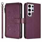 For Samsung Galaxy S24 Ultra 5G Butterfly Love Flower Multi-card Zipper Wallet Leather Phone Case(Dark Purple) - 2
