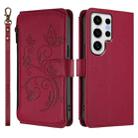 For Samsung Galaxy S24 Ultra 5G Butterfly Love Flower Multi-card Zipper Wallet Leather Phone Case(Wine Red) - 2