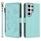 For Samsung Galaxy S24 Ultra 5G Butterfly Love Flower Multi-card Zipper Wallet Leather Phone Case(Mint Green) - 2