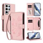 For Samsung Galaxy S24 Ultra 5G Butterfly Love Flower Multi-card Zipper Wallet Leather Phone Case(Pink) - 1