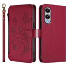 For Samsung Galaxy S25 Edge 5G Butterfly Love Flower Multi-card Zipper Wallet Leather Phone Case(Wine Red) - 2