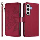 For Samsung Galaxy S23 FE 5G Butterfly Love Flower Multi-card Zipper Wallet Leather Phone Case(Wine Red) - 2