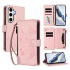 For Samsung Galaxy S23 FE 5G Butterfly Love Flower Multi-card Zipper Wallet Leather Phone Case(Pink) - 1