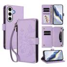 For Samsung Galaxy S23 FE 5G Butterfly Love Flower Multi-card Zipper Wallet Leather Phone Case(Light Purple) - 1