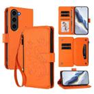 For Samsung Galaxy S23 5G Butterfly Love Flower Multi-card Zipper Wallet Leather Phone Case(Orange) - 1