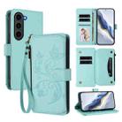 For Samsung Galaxy S23 5G Butterfly Love Flower Multi-card Zipper Wallet Leather Phone Case(Mint Green) - 1