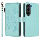 For Samsung Galaxy S23 5G Butterfly Love Flower Multi-card Zipper Wallet Leather Phone Case(Mint Green) - 2