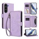 For Samsung Galaxy S23 5G Butterfly Love Flower Multi-card Zipper Wallet Leather Phone Case(Light Purple) - 1