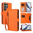 For Samsung Galaxy S23 Ultra 5G Butterfly Love Flower Multi-card Zipper Wallet Leather Phone Case(Orange) - 1