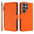 For Samsung Galaxy S23 Ultra 5G Butterfly Love Flower Multi-card Zipper Wallet Leather Phone Case(Orange) - 2