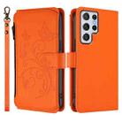 For Samsung Galaxy S22 Ultra 5G Butterfly Love Flower Multi-card Zipper Wallet Leather Phone Case(Orange) - 2