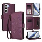 For Samsung Galaxy S21 5G Butterfly Love Flower Multi-card Zipper Wallet Leather Phone Case(Dark Purple) - 1