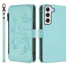 For Samsung Galaxy S21 5G Butterfly Love Flower Multi-card Zipper Wallet Leather Phone Case(Mint Green) - 2