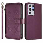 For Samsung Galaxy S21 Ultra 5G Butterfly Love Flower Multi-card Zipper Wallet Leather Phone Case(Dark Purple) - 2