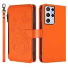 For Samsung Galaxy S21 Ultra 5G Butterfly Love Flower Multi-card Zipper Wallet Leather Phone Case(Orange) - 2