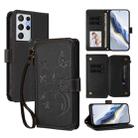 For Samsung Galaxy S21 Ultra 5G Butterfly Love Flower Multi-card Zipper Wallet Leather Phone Case(Black) - 1