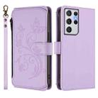 For Samsung Galaxy S21 Ultra 5G Butterfly Love Flower Multi-card Zipper Wallet Leather Phone Case(Light Purple) - 2