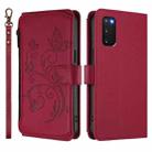 For Samsung Galaxy S20 FE Butterfly Love Flower Multi-card Zipper Wallet Leather Phone Case(Wine Red) - 2
