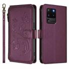For Samsung Galaxy S20 Ultra Butterfly Love Flower Multi-card Zipper Wallet Leather Phone Case(Dark Purple) - 2