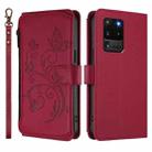 For Samsung Galaxy S20 Ultra Butterfly Love Flower Multi-card Zipper Wallet Leather Phone Case(Wine Red) - 2