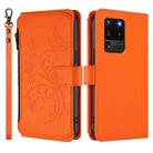 For Samsung Galaxy S20 Ultra Butterfly Love Flower Multi-card Zipper Wallet Leather Phone Case(Orange) - 2