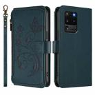 For Samsung Galaxy S20 Ultra Butterfly Love Flower Multi-card Zipper Wallet Leather Phone Case(Dark Green) - 2