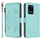 For Samsung Galaxy S20 Ultra Butterfly Love Flower Multi-card Zipper Wallet Leather Phone Case(Mint Green) - 2