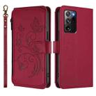 For Samsung Galaxy Note20 Ultra Butterfly Love Flower Multi-card Zipper Wallet Leather Phone Case(Wine Red) - 2