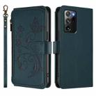 For Samsung Galaxy Note20 Ultra Butterfly Love Flower Multi-card Zipper Wallet Leather Phone Case(Dark Green) - 2