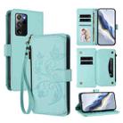 For Samsung Galaxy Note20 Ultra Butterfly Love Flower Multi-card Zipper Wallet Leather Phone Case(Mint Green) - 1