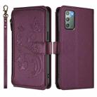 For Samsung Galaxy Note20 Butterfly Love Flower Multi-card Zipper Wallet Leather Phone Case(Dark Purple) - 2