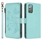 For Samsung Galaxy Note20 Butterfly Love Flower Multi-card Zipper Wallet Leather Phone Case(Mint Green) - 2