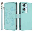 For OPPO A79 5G Global Butterfly Love Flower Multi-card Zipper Wallet Leather Phone Case(Mint Green) - 2